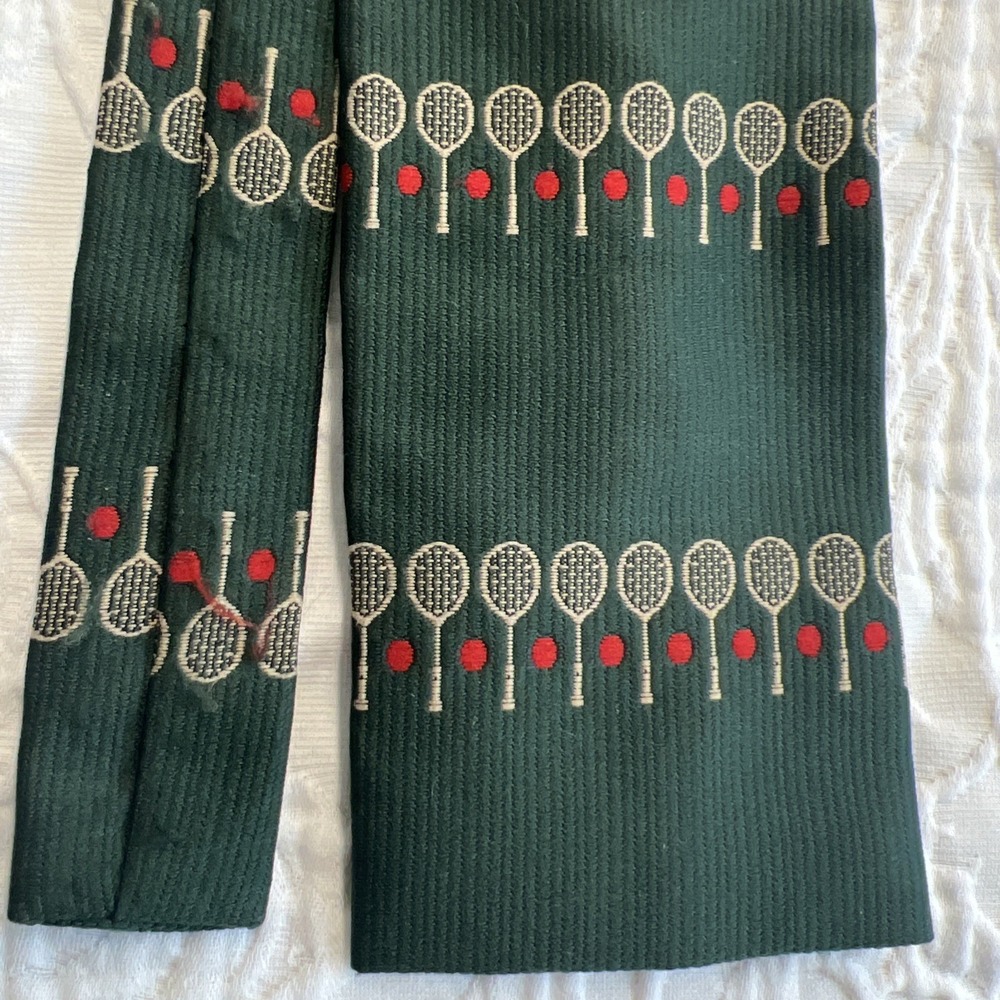 Vintage Rooster Tennis Green Square End‎ Tie Geometric Retro Preppy